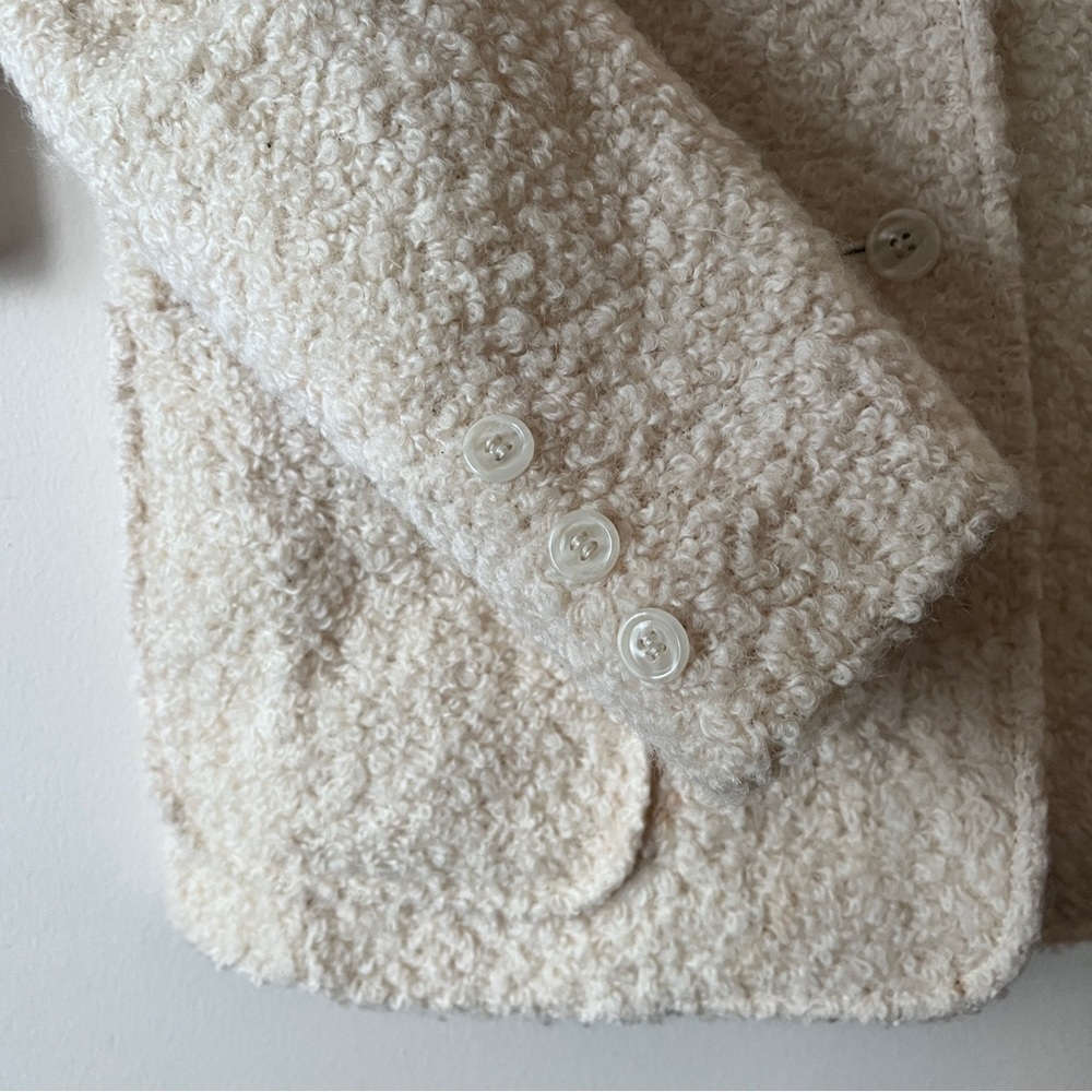 Vintage 100% Bouclé Wool Cream Textured Minimalist Teddy Blazer Size M - Picture 5 of 13